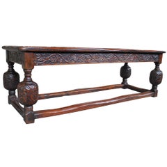 19th Century English solid oak handcarved refectory table