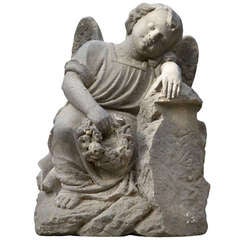 19th Century Sandstone Carved Angel