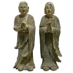Pair of 19th c. Wooden Buddha Statues