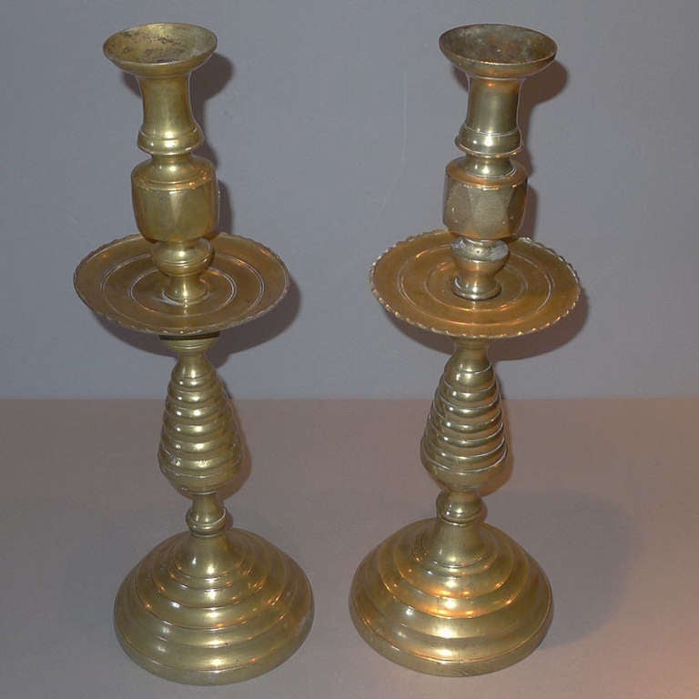 French Pair of 19th Century Copper Candleholders For Sale