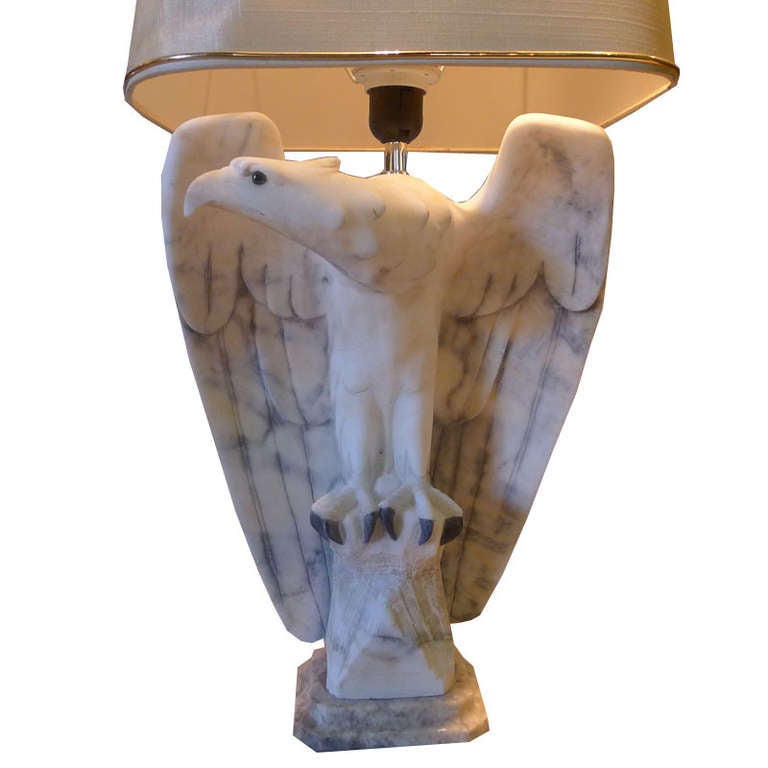 French 20th Century Art Deco Eagle Marble Lamp