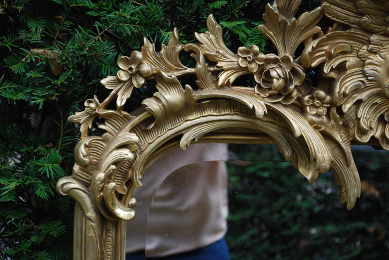19th Century 19th century French gold gilt rococo mirror with faceted glass