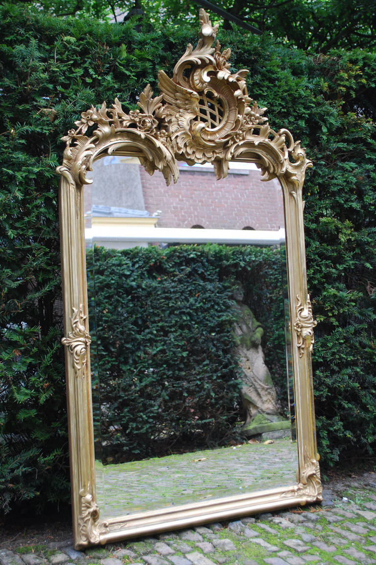 Rococo 19th century French gold gilt rococo mirror with faceted glass