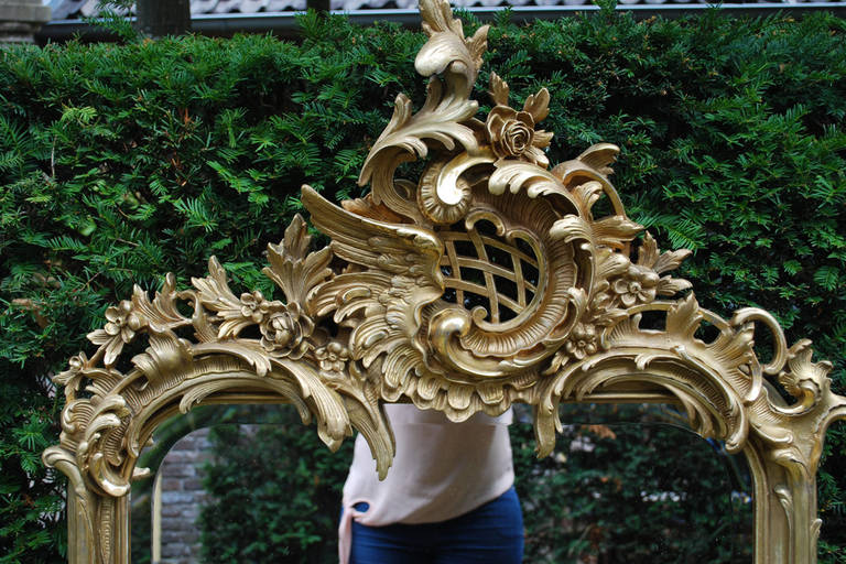 19th century French gold gilt rococo mirror with faceted glass In Good Condition In Casteren, NL