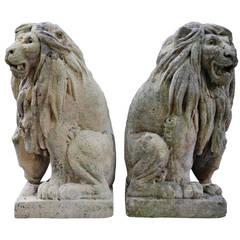 Pair of 20th Century Sculpted Sandstone Lions
