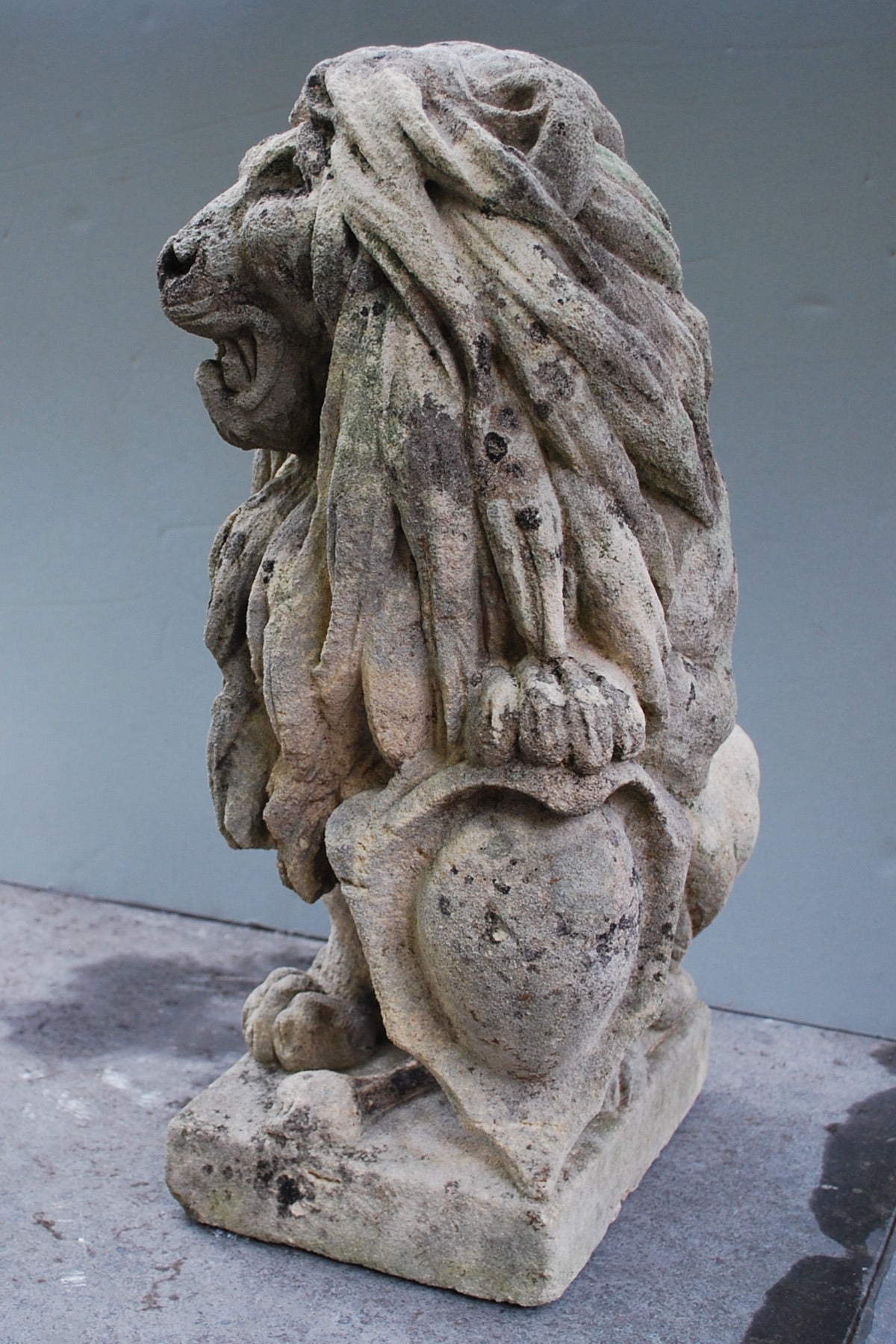 Pair of 20th Century Sculpted Sandstone Lions 1