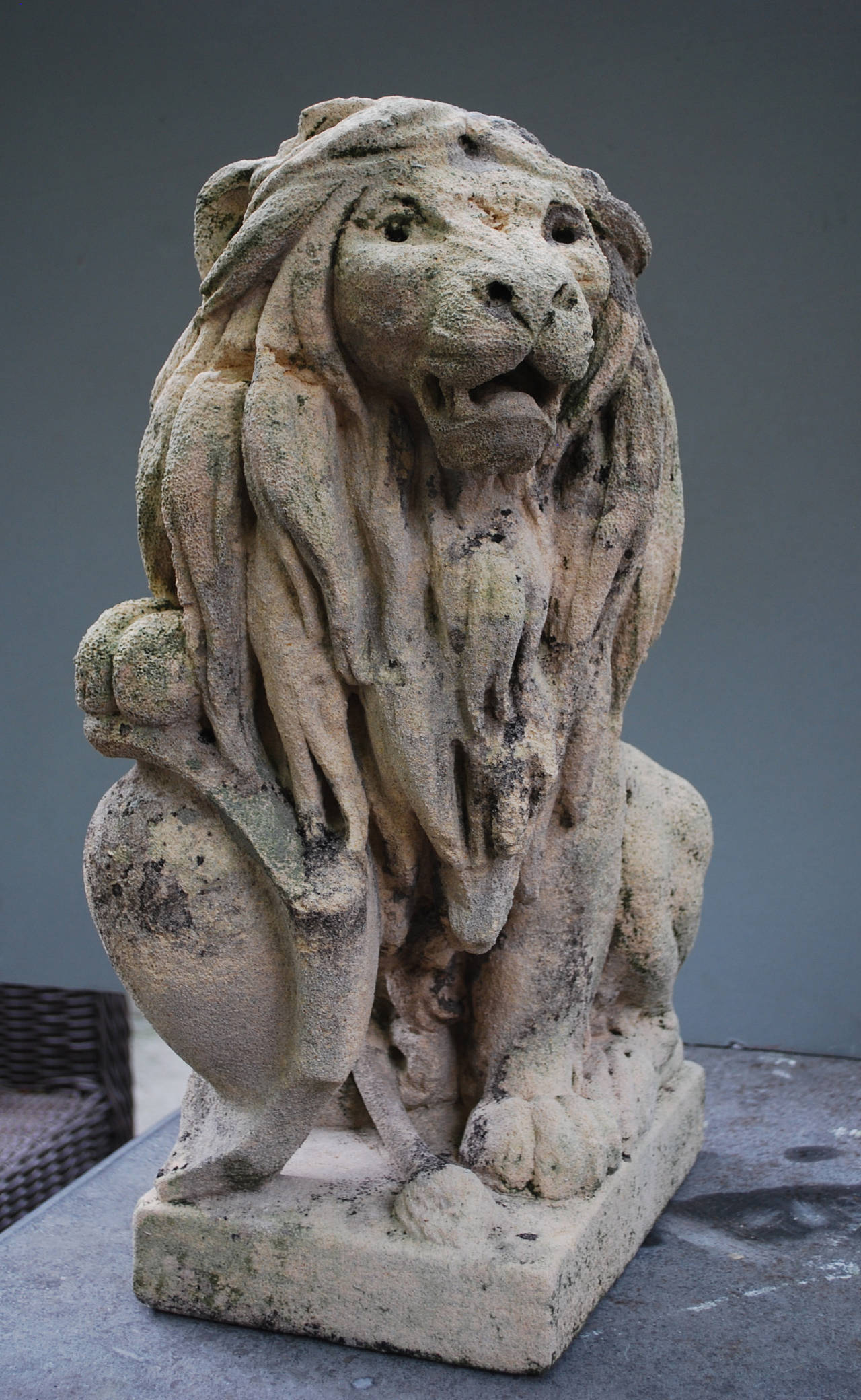 Pair of 20th Century Sculpted Sandstone Lions 3