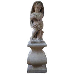 20th Century Sculpted Sandstone Putti on Pedestal 12