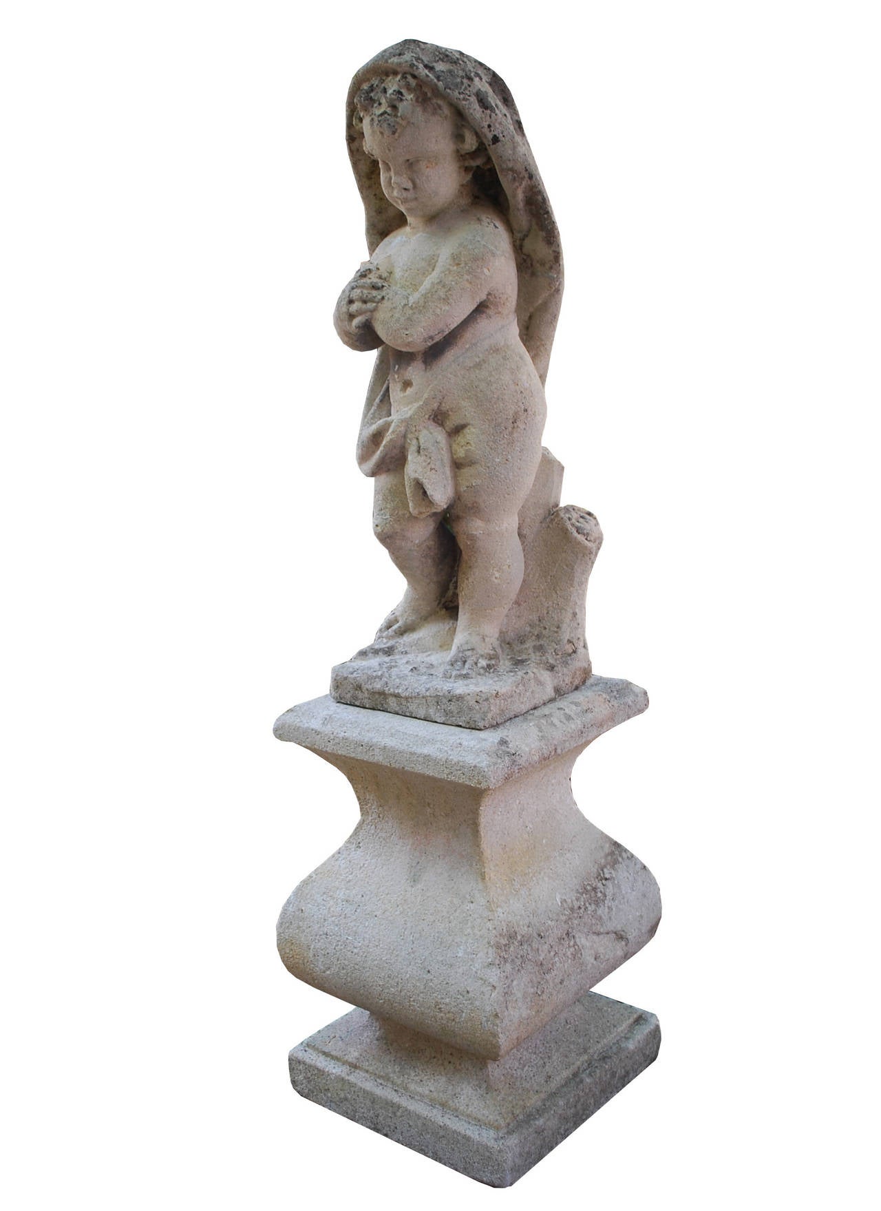 20th century sculpted sandstone putti on pedestal.
Originates Italy, dating, circa 1920.
Price and measurements includes pedestal.
