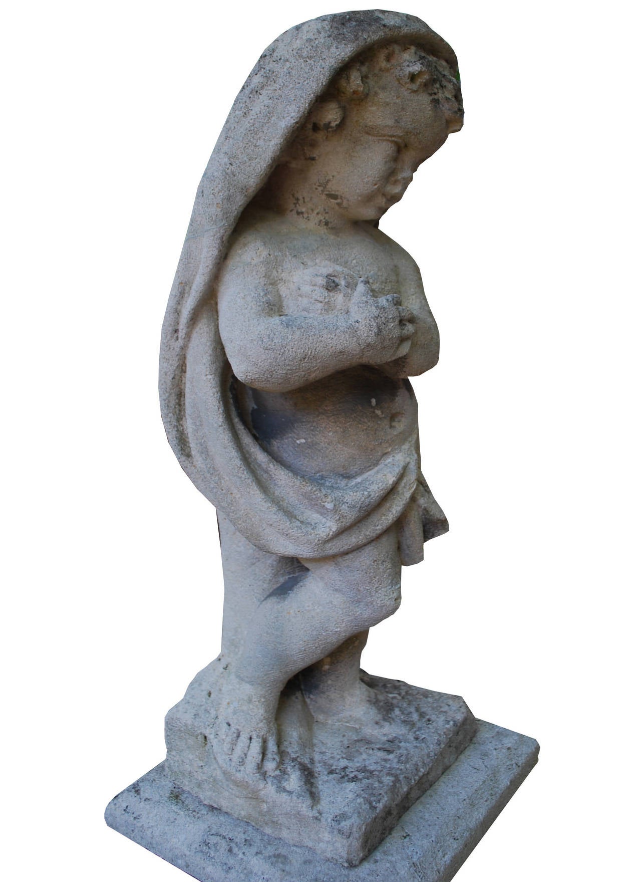 20th Century Sculpted Sandstone Putti on Pedestal In Good Condition In Casteren, NL