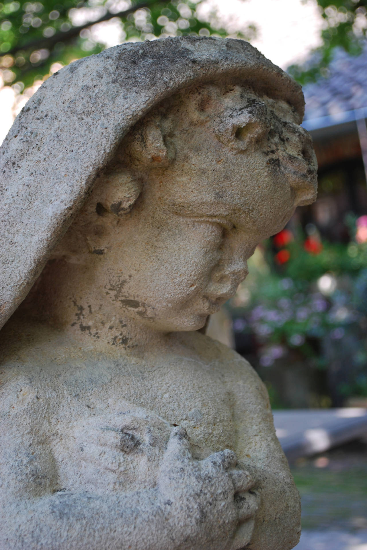 20th Century Sculpted Sandstone Putti on Pedestal 1