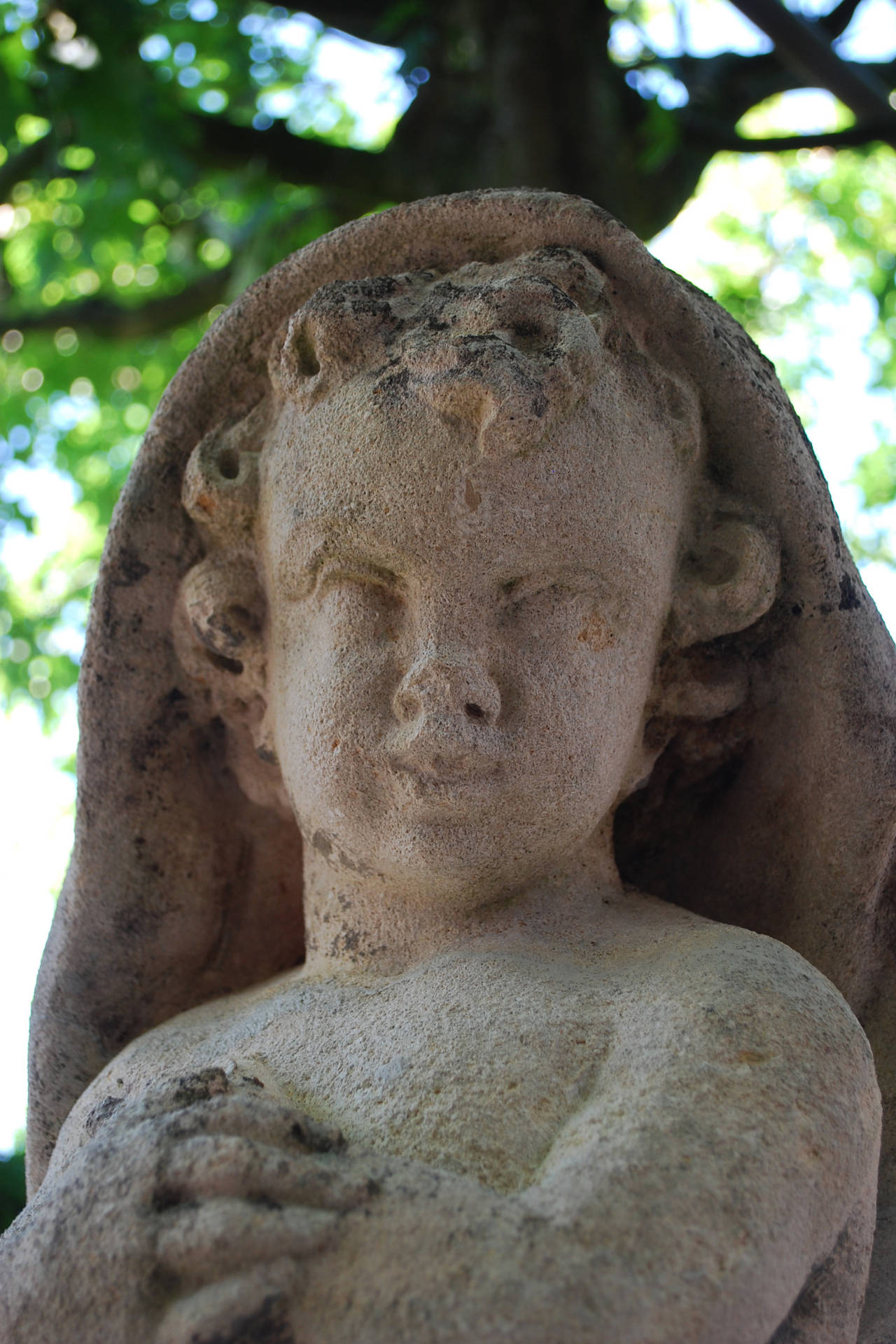 20th Century Sculpted Sandstone Putti on Pedestal 2