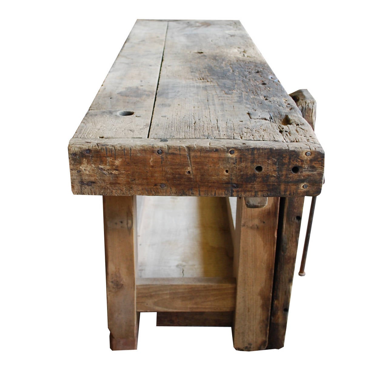 19th century oakwood carpenters workbench.
Can be used as decorative object or side table.
Originates France, dating circa 1880.
(shipping costs on request, depends on destination.)