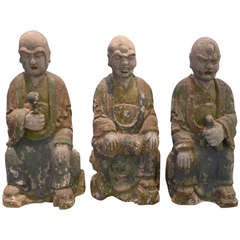 3 19th c. Wooden Buddha Statues