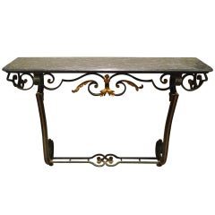 20th Century Iron Console Table with Serpentino Marble Top