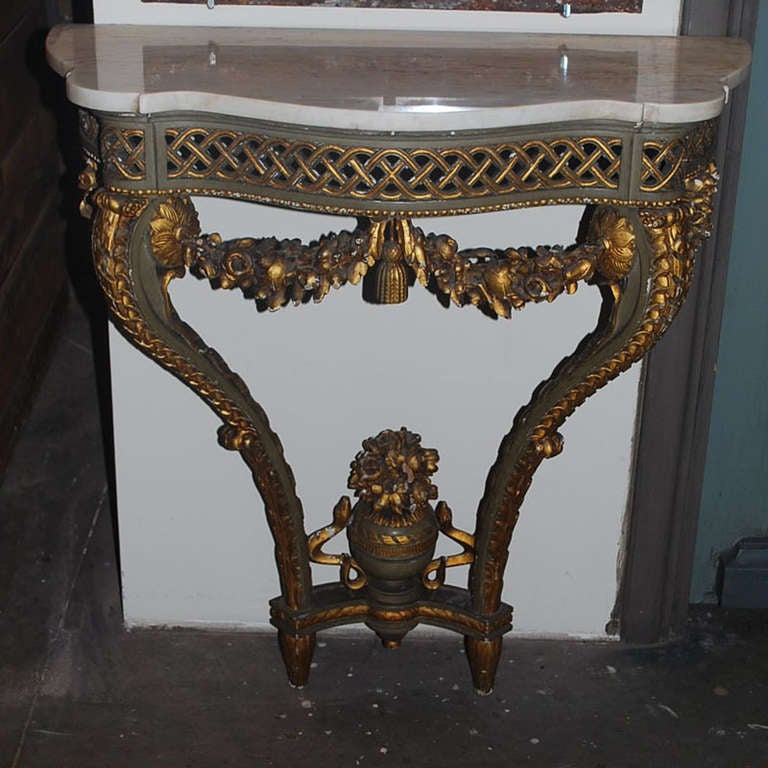 19th Century Giltwood Console Table with Aurora Marble Top