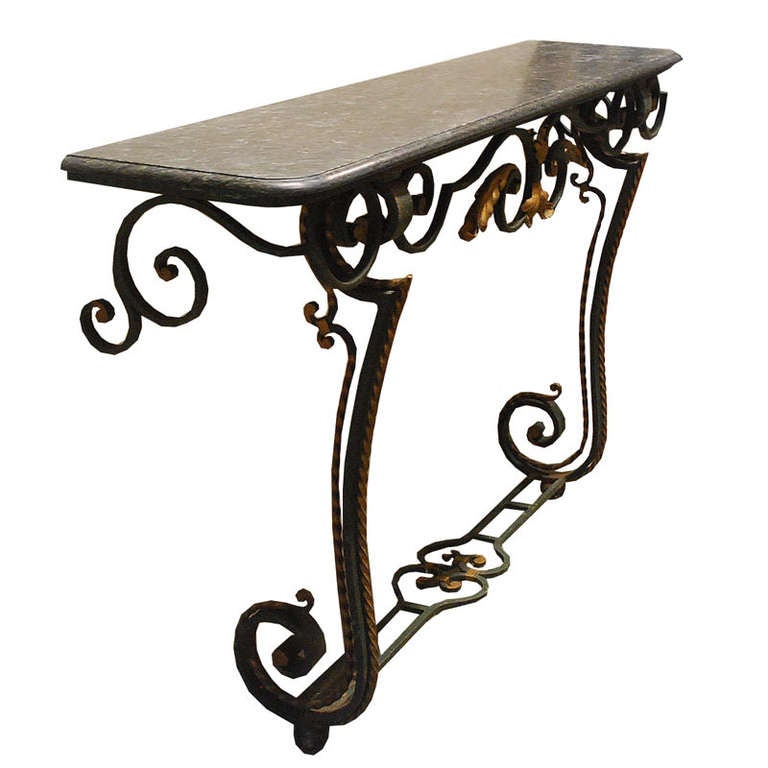 Empire 20th Century Iron Console Table with Serpentino Marble Top