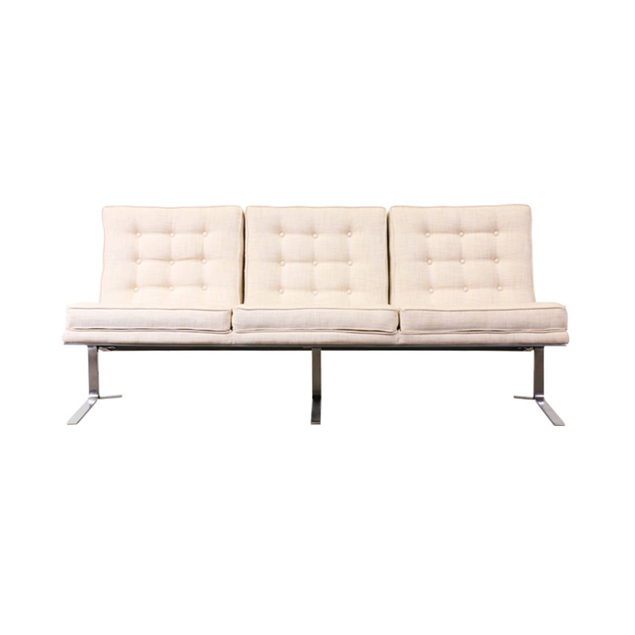 Mid-Century Modern Florence Knoll Style Tufted Sofa w/ Steel Legs