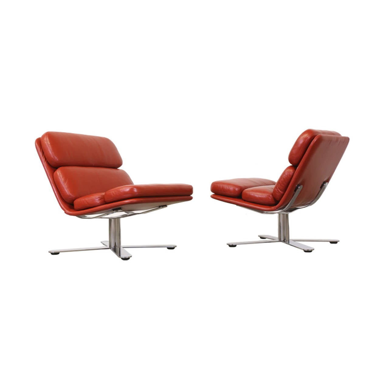 Mid-Century Modern John Follis “Solo” Leather Lounge Chairs for Fortress
