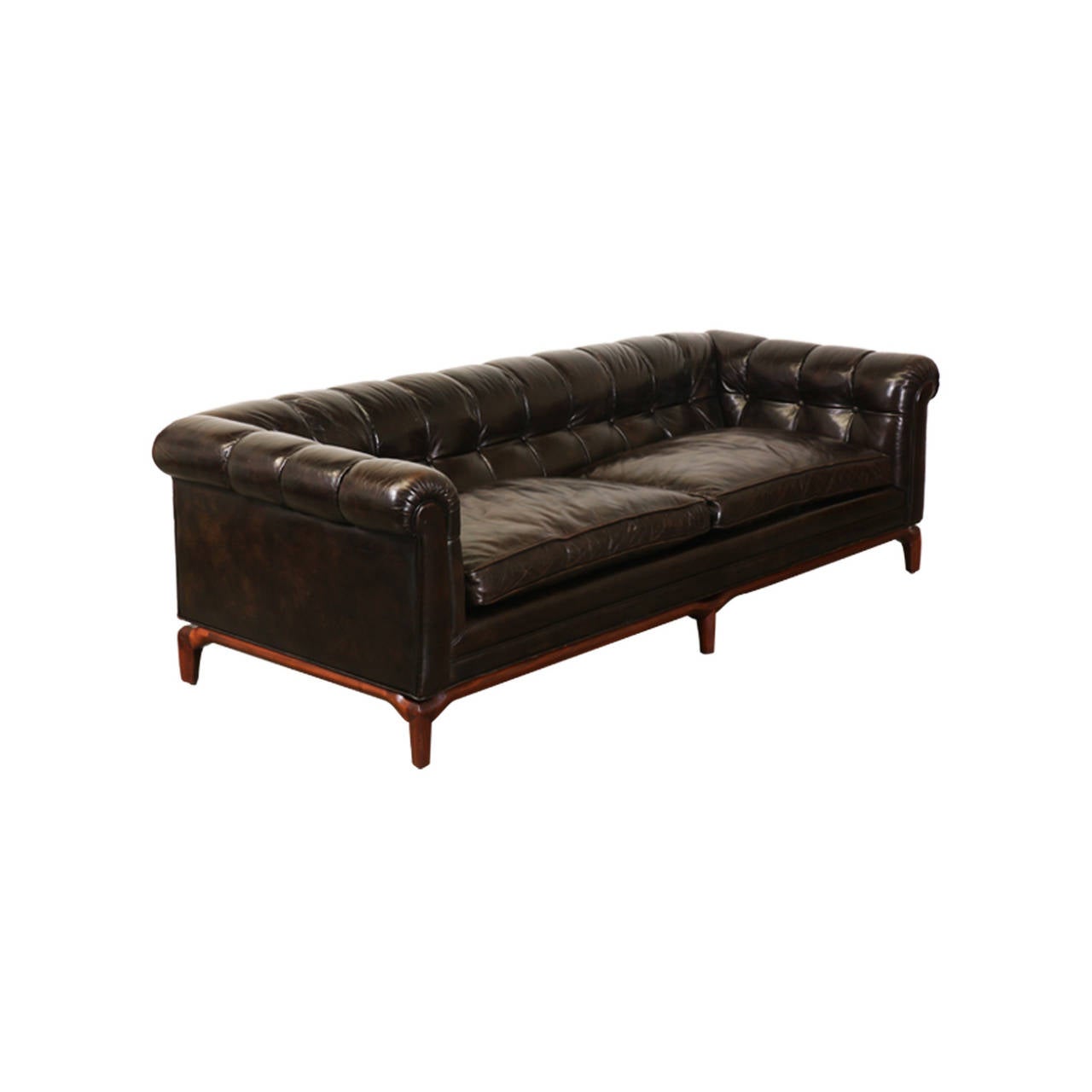 Mid-Century Modern Maurice Bailey Biscuit Tufted Leather Sofa for Monteverdi-Young