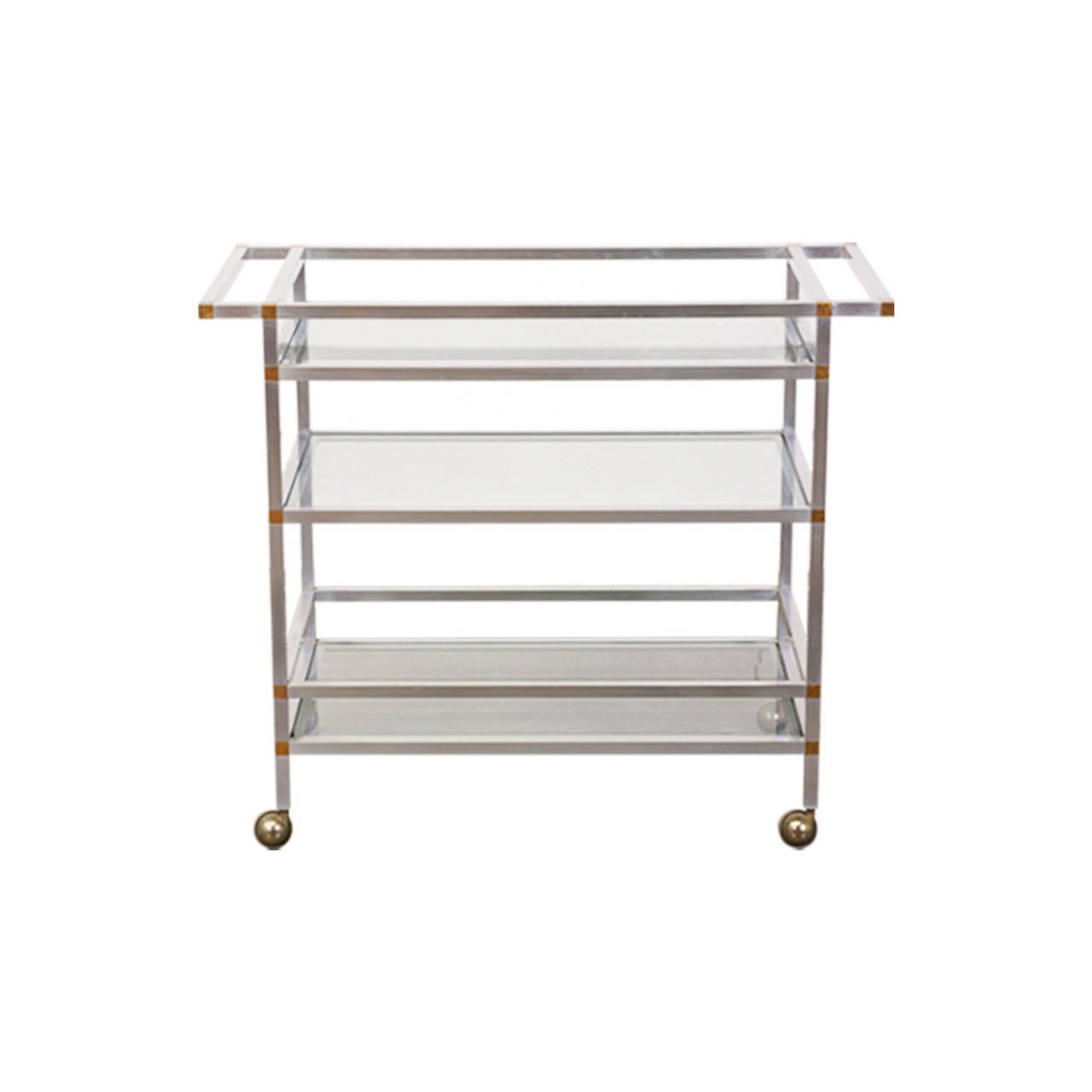 Vintage Three Tier Aluminum & Brass Serving Cart In Excellent Condition In Los Angeles, CA