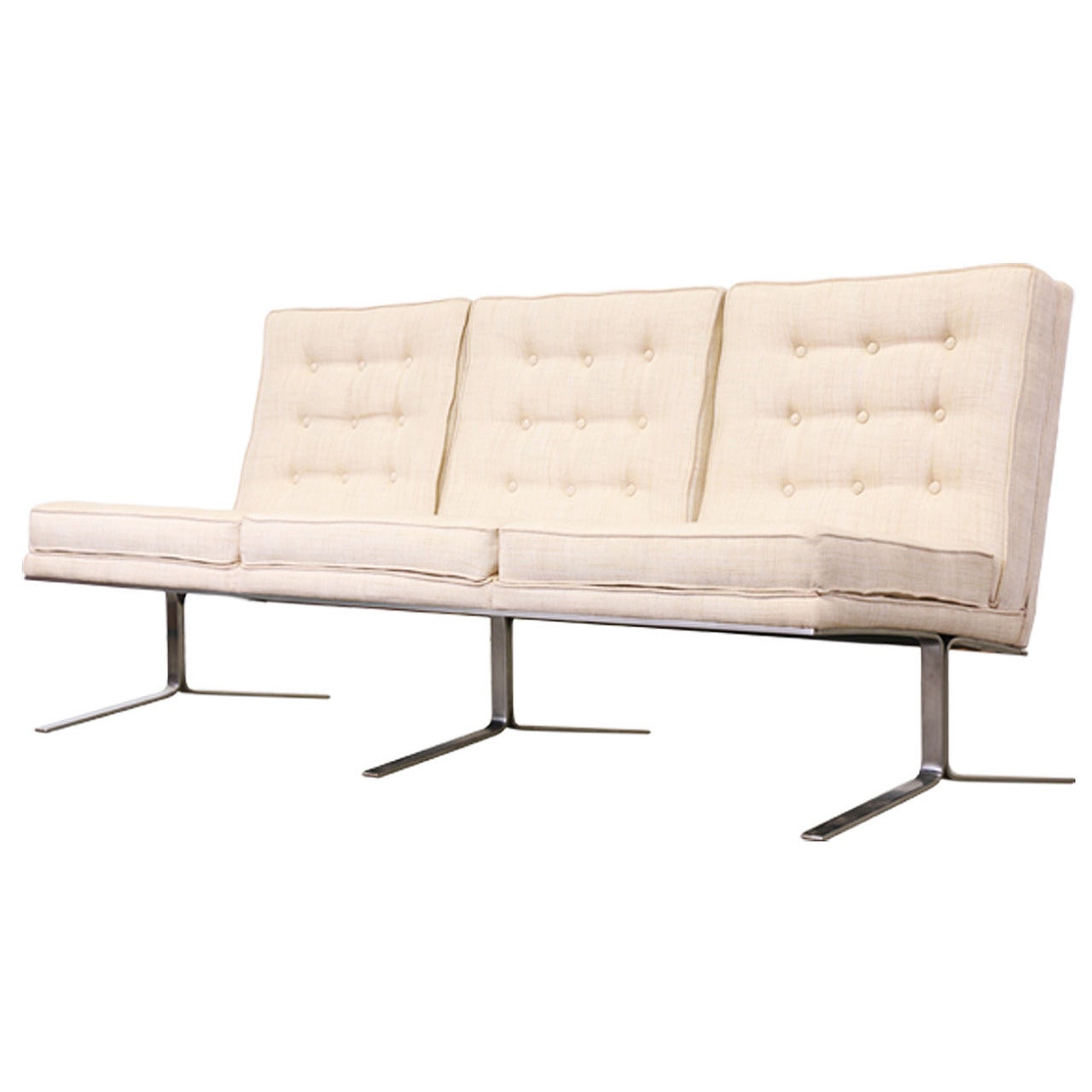 Florence Knoll Style Tufted Sofa w/ Steel Legs
