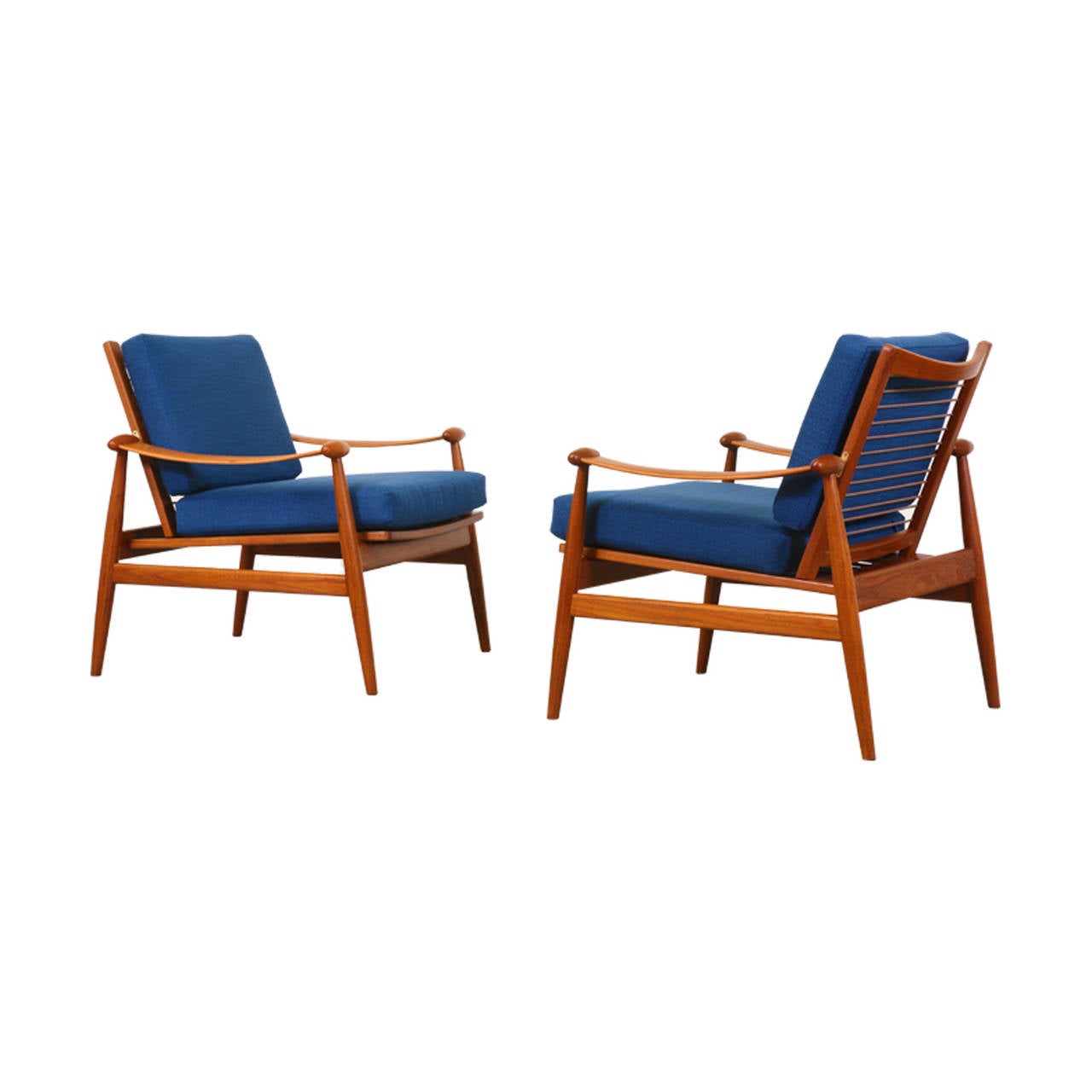 Mid-Century Modern Finn Juhl Model #133 “Spade” Teak Lounge Chairs for France & Son