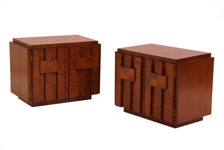 Mid Century Modern Walnut Geometric Night Stands for Lane In Excellent Condition In Los Angeles, CA