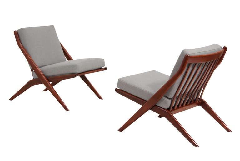 Dux Vintage Walnut “Scissor Chairs” by Folke Ohlsson at 1stDibs