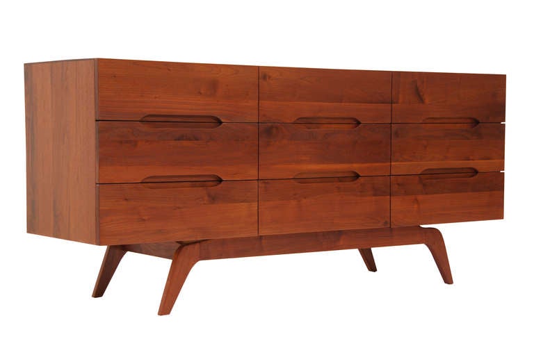 Mid-Century Modern Mid Century Solid Walnut Dresser w/ Sculpted Base