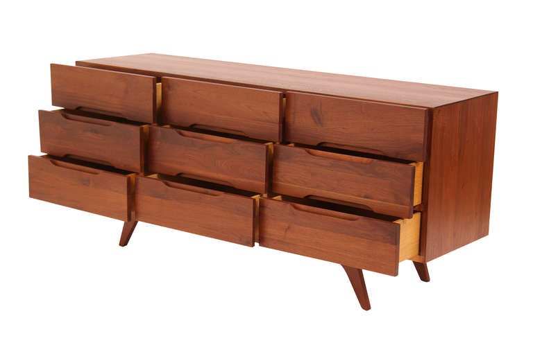 American Mid Century Solid Walnut Dresser w/ Sculpted Base