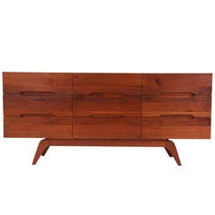 Mid Century Solid Walnut Dresser w/ Sculpted Base
