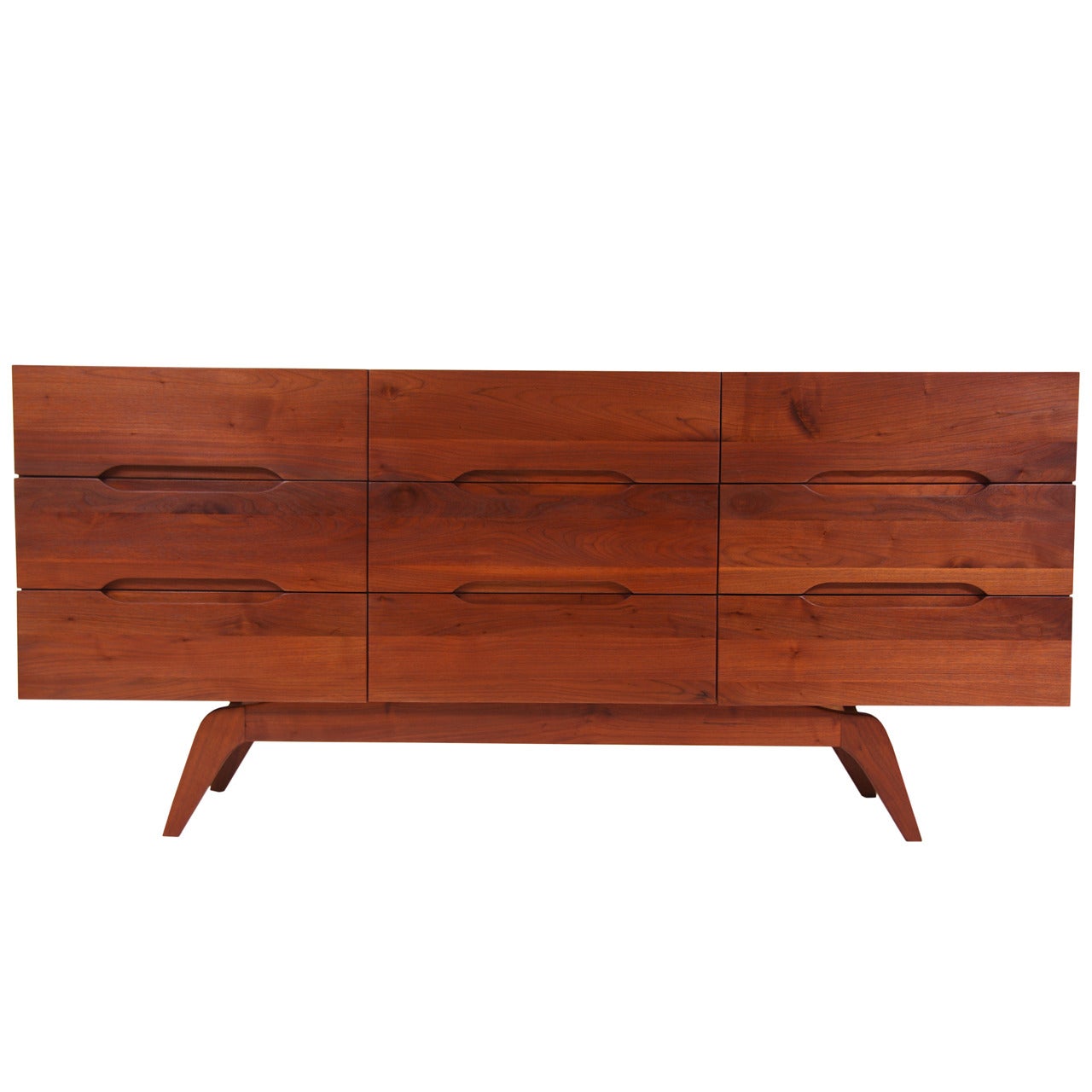 Mid Century Solid Walnut Dresser w/ Sculpted Base