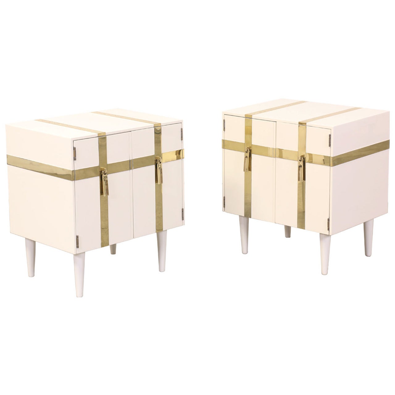 Mid Century Lacquer & Brass Night Stands by Henredon