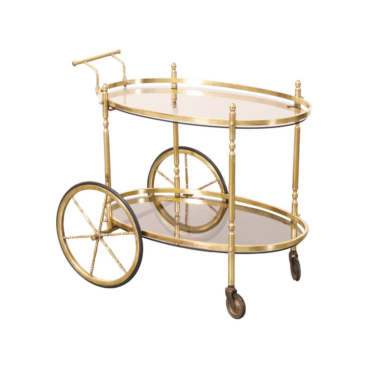 Mid-Century Modern Italian Brass Two Tier Serving Cart‏