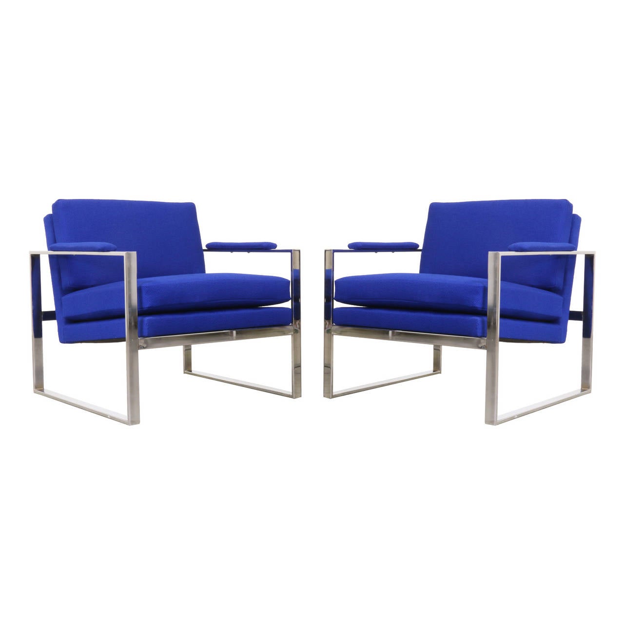 Mid-Century Modern Milo Baughman Style Chrome Lounge Chairs