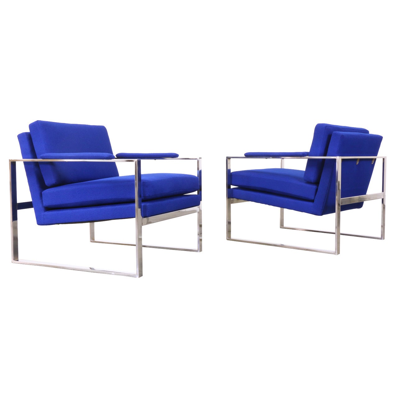 Milo Baughman Style Chrome Lounge Chairs