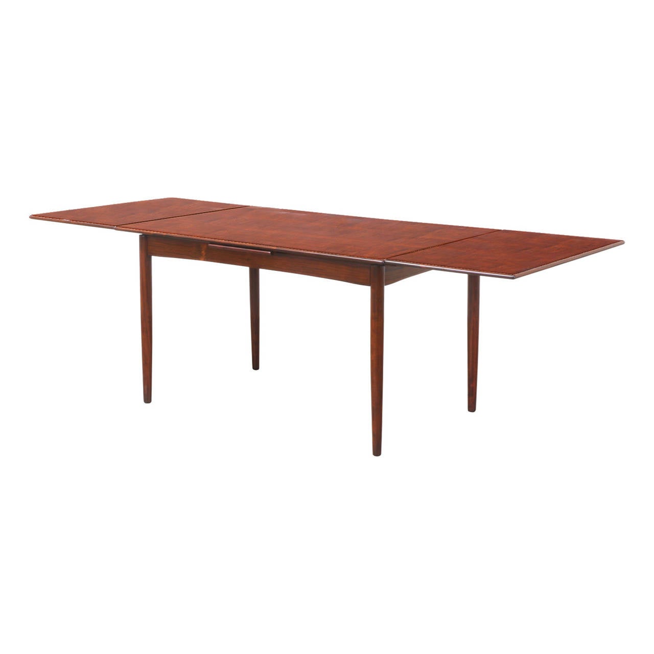 Designer: Unknown
Manufacturer: Unknown
Period/Style: Danish Modern
Country: Denmark
Date: 1950’s

Dimensions: 29″H x 51″L x 34″W
Extension Leaves 19″L Each – Expands up to 89″
Materials: Brazilian Rosewood
Condition: Excellent – Newly