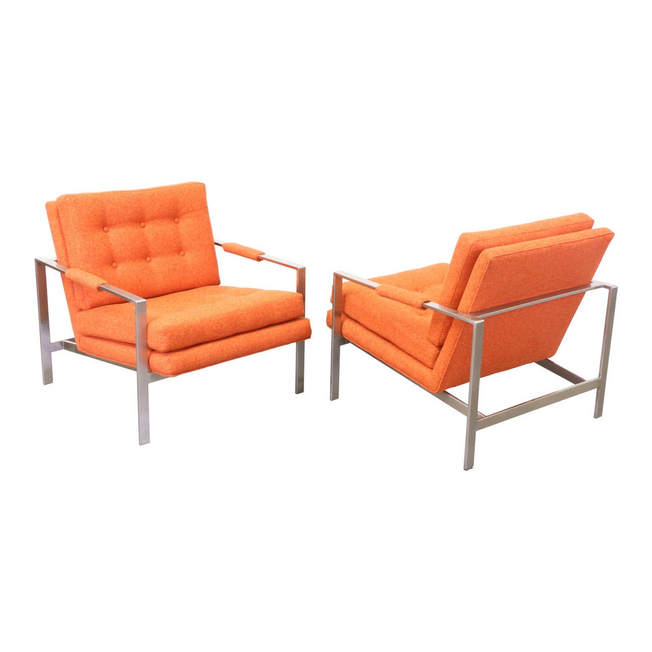 Mid-Century Modern Milo Baughman Stainless Steel Lounge Chairs for Thayer Coggin