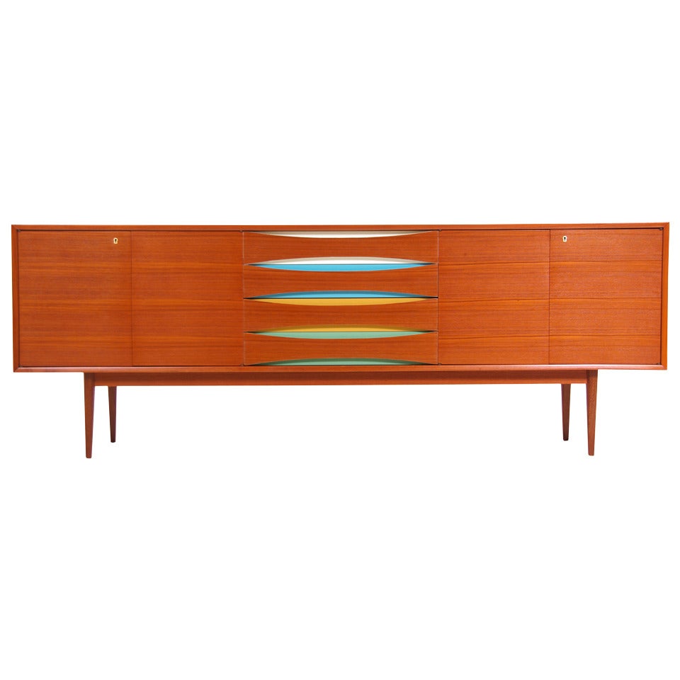 Danish Modern Teak Multi-Color Credenza