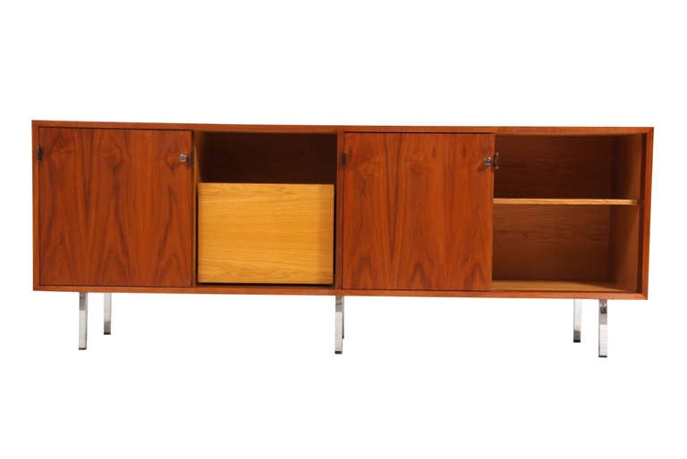 Mid-Century Modern Mid Century Walnut Credenza with Leather Pulls by Florence Knoll