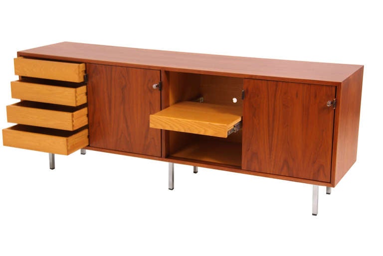 Mid Century Walnut Credenza with Leather Pulls by Florence Knoll 1