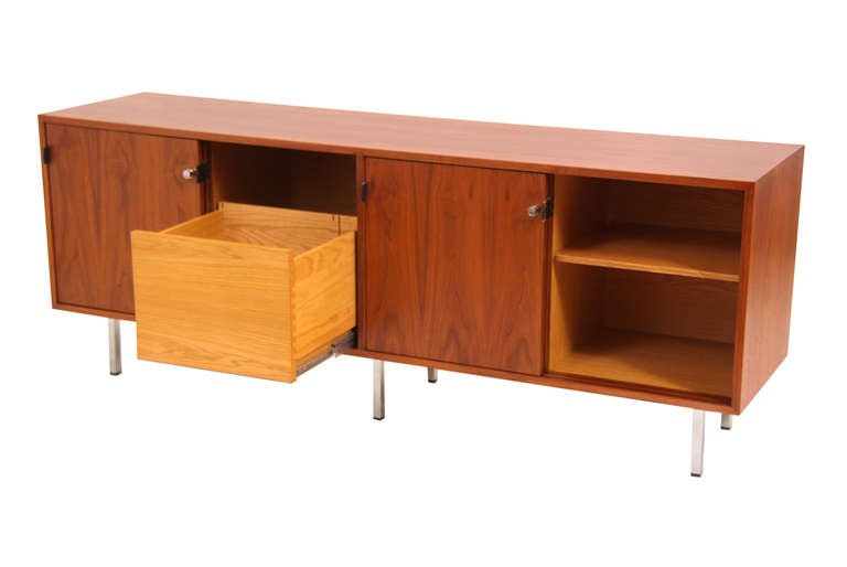Mid-20th Century Mid Century Walnut Credenza with Leather Pulls by Florence Knoll
