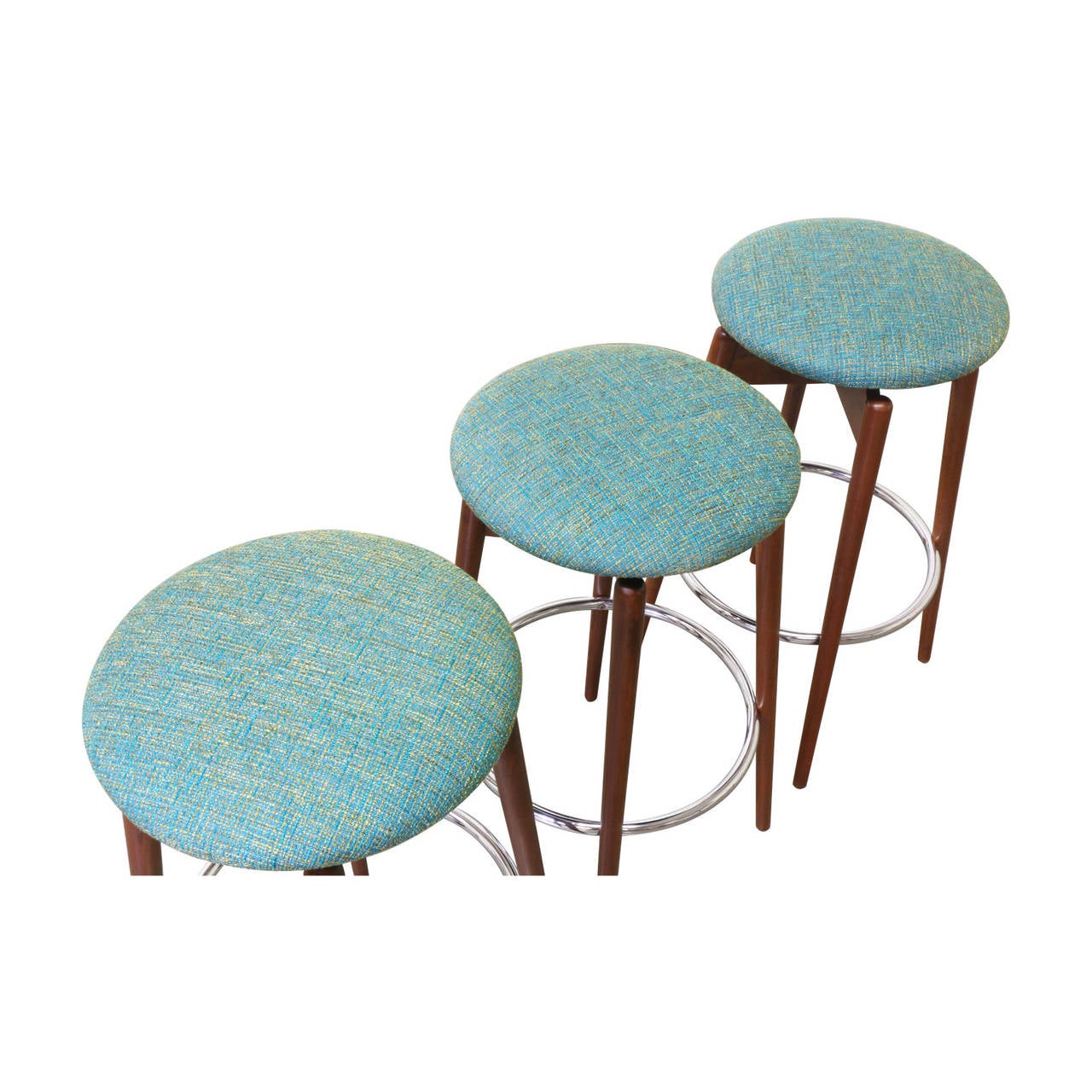 Mid-Century Modern Walnut Sculpted Bar Stools In Excellent Condition In Los Angeles, CA