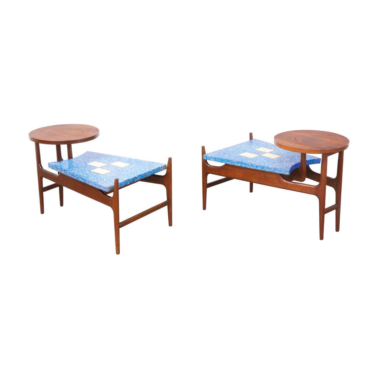 American Harvey Probber Rare Blue Terrazzo Floating Top Side Tables‏