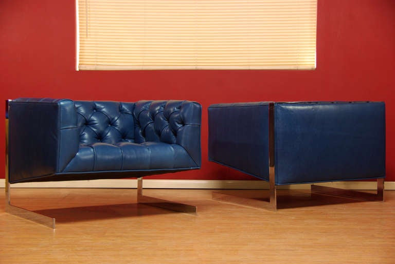 Milo Baughman Chrome Leather Club Chairs for Thayer Coggin at 1stDibs
