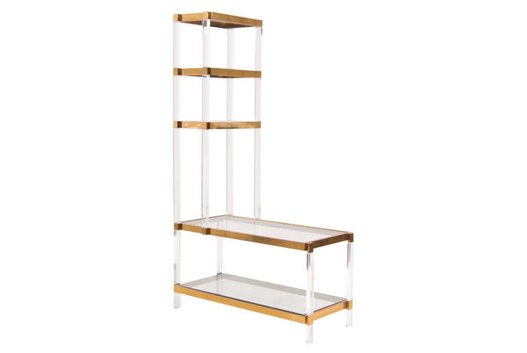 American Vintage Lucite & Brass Shelf Unit by Charles Hollis Jones