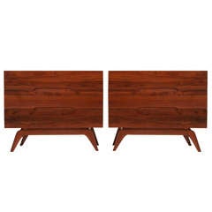 Mid Century Modern Walnut Pair of Chest w/ Sculpted Bases