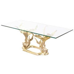 Vintage Brass Goldfish Coffee Table with Glass Top‏