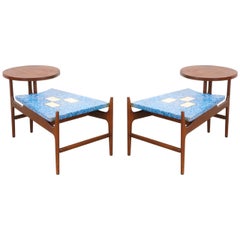Harvey Probber Rare Blue Terrazzo Floating Top Side Tables‏